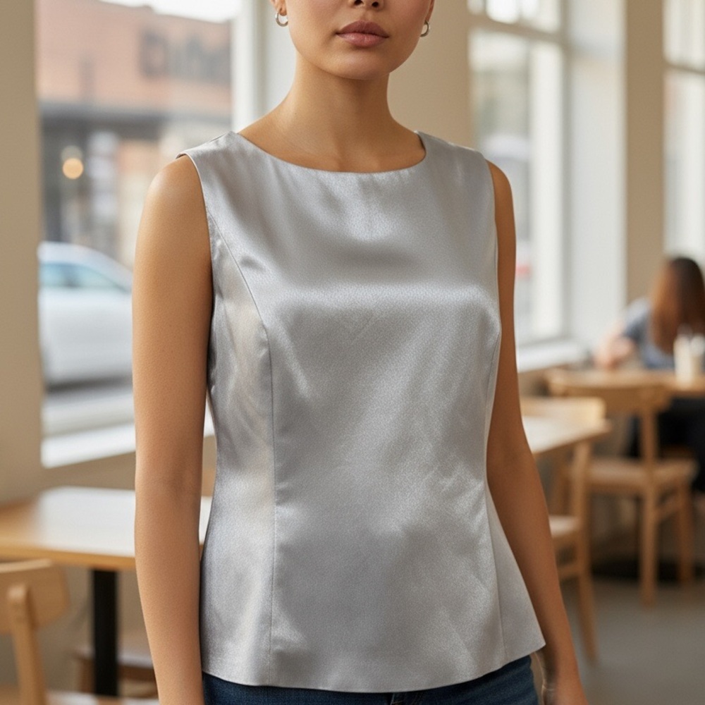 Louise Ricci Women's Silver Sleeve Less Top, Blouse, 12